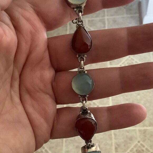 𝅺sterling SILVER 925 CARNELIAN/MILKY AQUAMARINE BRACELET​​ - Picture 7 of 8
